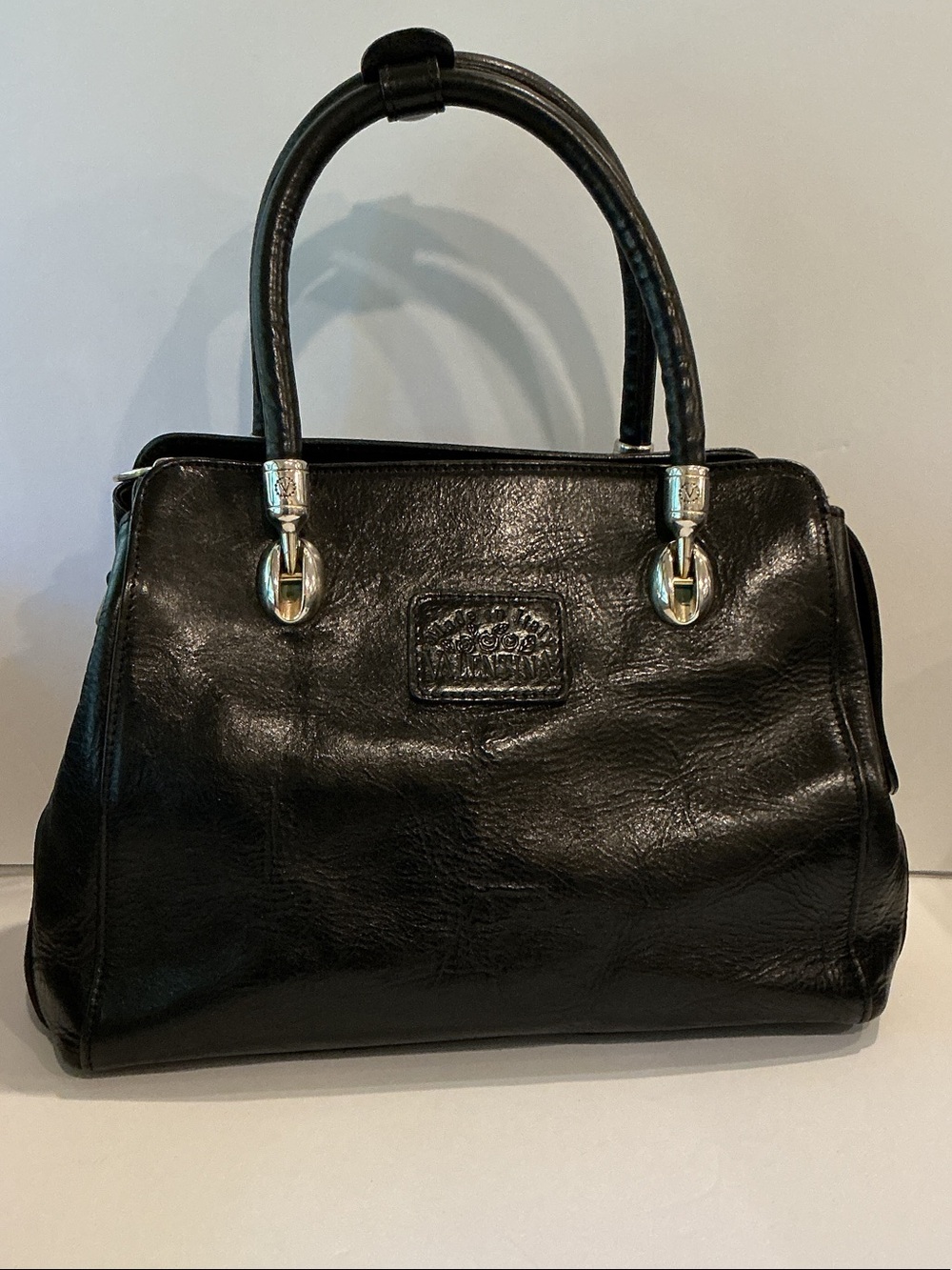 Valentina Italy in Pell Black Leather Vintage Satchel Handbag